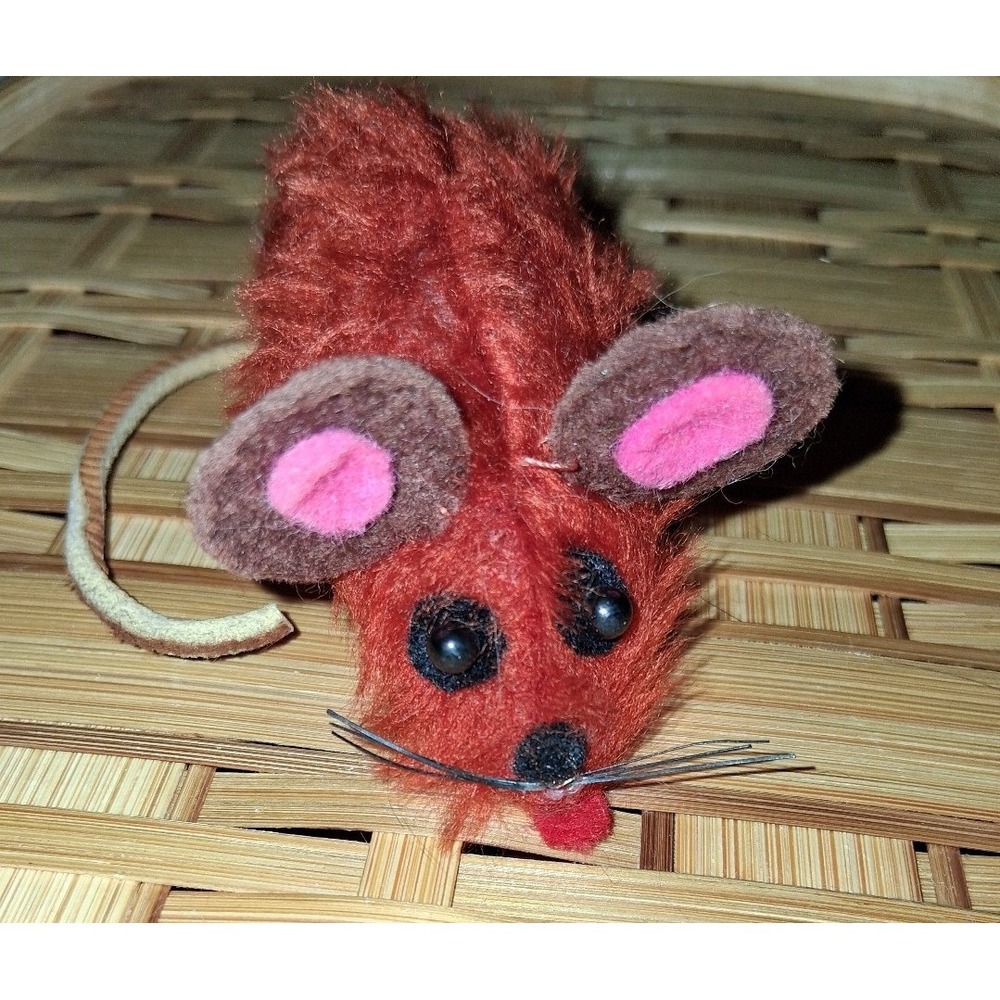 Vintage Red Flocked Mouse Pin Cushion Sewing Notions Pincushion 3.5"